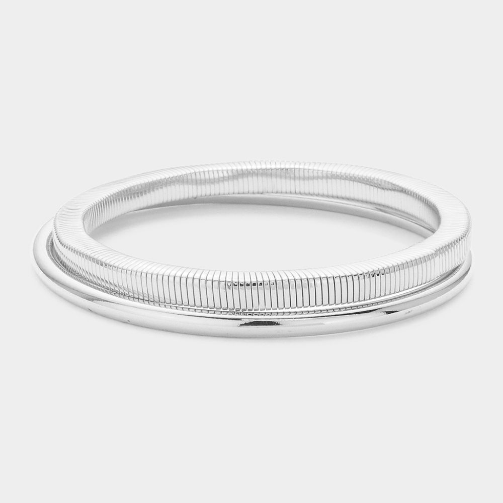 Silver Metal 2 Piece Bangle Bracelets Set Simple Casual Double Layered
